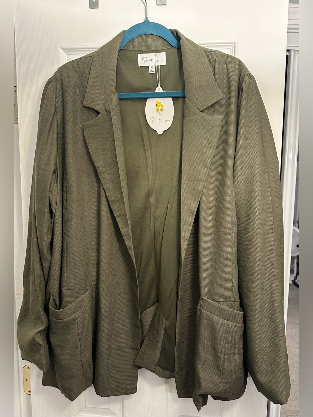 NWT Sweet Lemon Olive Green Open-Front Blazer Jacket 3X